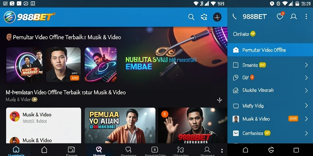 Antarmuka pengguna 988BET dengan fungsi Pemutar Video Offline yang sederhana.