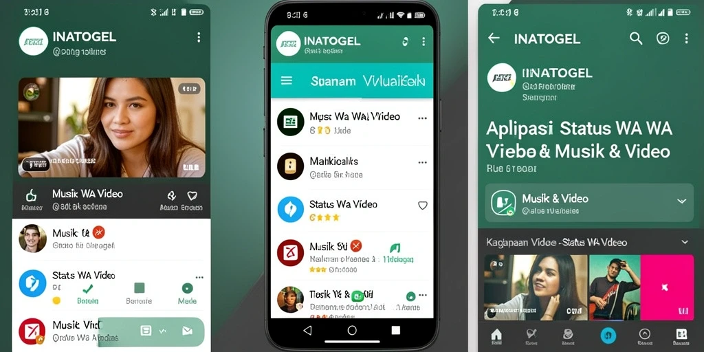 Antarmuka aplikasi INATOGEL yang menampilkan fitur Status WA Video.