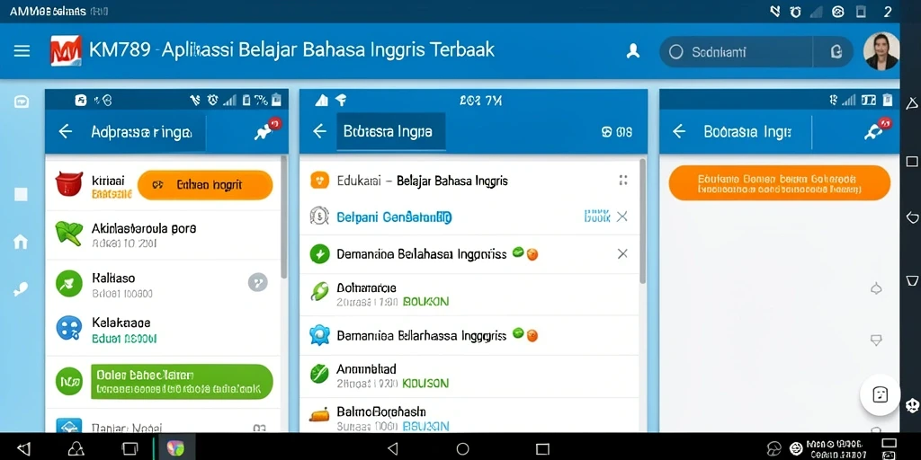 Antarmuka aplikasi KM789 yang ramah pengguna dengan fitur Belajar Bahasa Inggris.