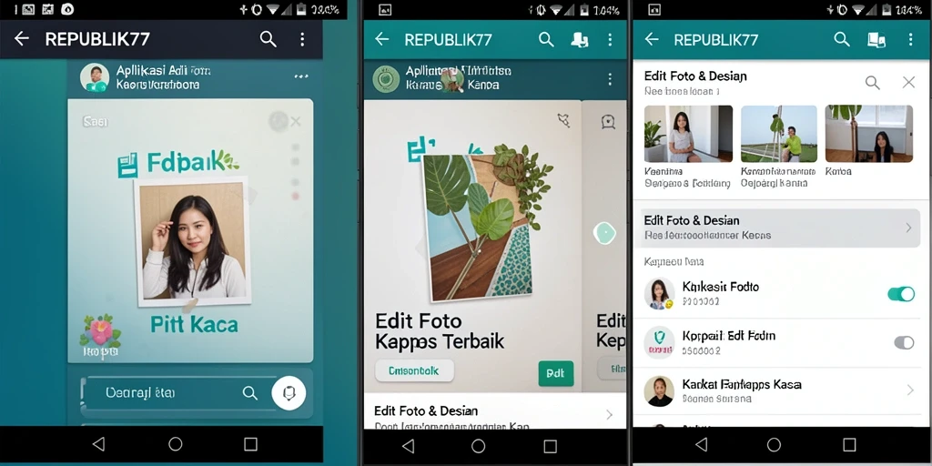 Antarmuka aplikasi REPUBLIK77 untuk edit foto kertas kaca yang menarik.